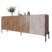 Комод в гостиную на черных металлических ножках LION Грей 204x38x76,5 см Дуб Ливорно/Камень (LION-042614)