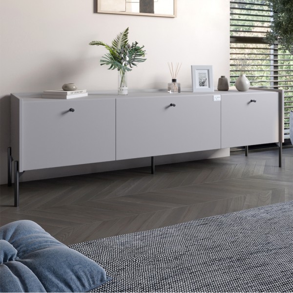 Тумба під телевізор на 3 шухляди LION Wood з чорними ніжками 160х65х40 см Кашемір (LION-043141)