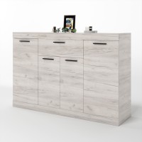 Великий комод Еверест з дверцятами та ящиком Соната-7 140х38х94 дуб крафт білий (DTM-2705)