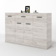 Великий комод Еверест з дверцятами та ящиком Соната-7 140х38х94 дуб крафт білий (DTM-2705)