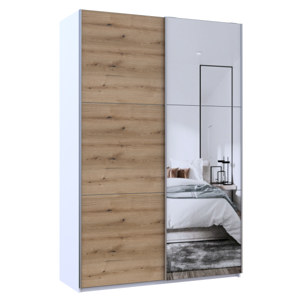 Шафа-купе двохдверна Doros G-Caiser 160х60х240 см Білий/Дуб евок/1 Дзеркало (DRS-011021)