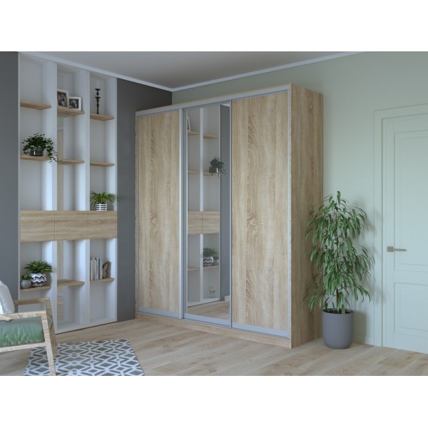 Шкаф-купе трехдверный Doros Сити 24 208х60х240 см Дуб сонома/1 Зеркало (DRS-011052)