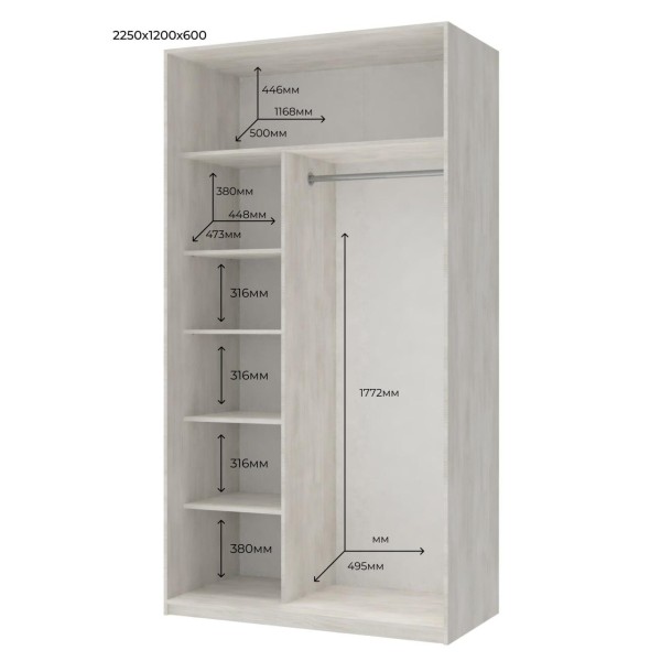 Шкаф-купе двухдверный Doros Сити Лайт 120х60х225 см Белое дерево (DRS-011073)