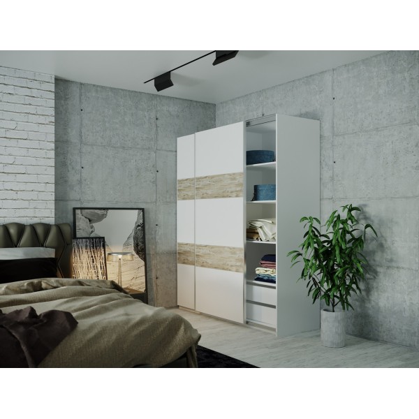 Шкаф-купе двухдверный Doros L-Caiser с блоком ящиков и полками 180х60х213 см Белый/Дуб клондайк (DRS-011044)