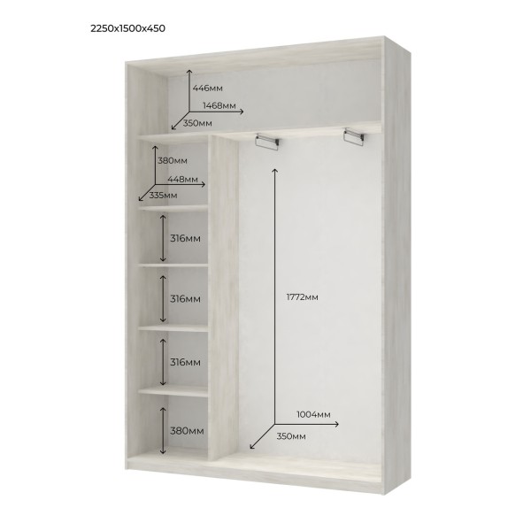 Шкаф-купе двухдверный Doros Сити Лайт 150х45х225 см Белое дерево (DRS-011074)