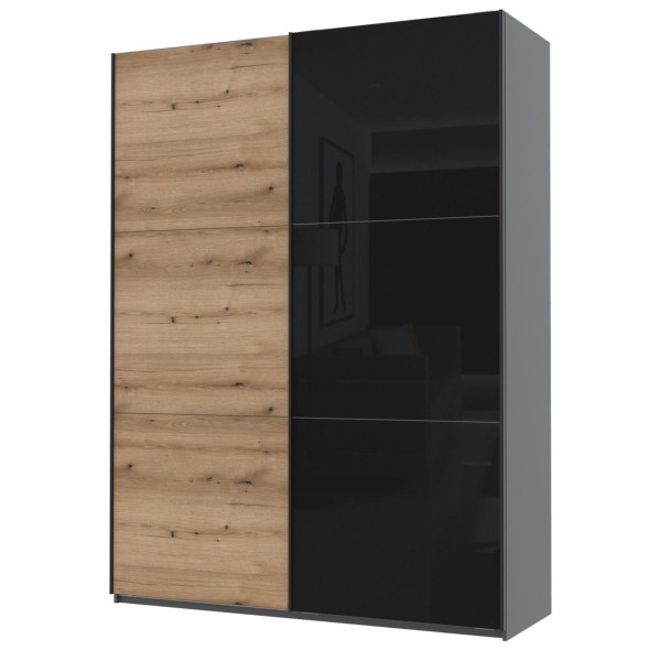 Шафа-купе двохдверна Doros G-Caiser 180х60х240 см Графіт/Дуб евок/1 Чорне скло (DRS-011228)