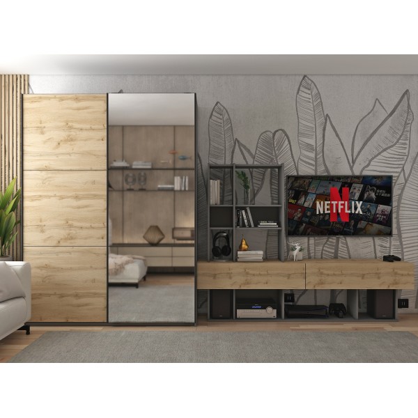 Шафа-купе двохдверна Doros G-Caiser 160х60х240 см Графіт/Дуб евок/1 Дзеркало (DRS-011038)