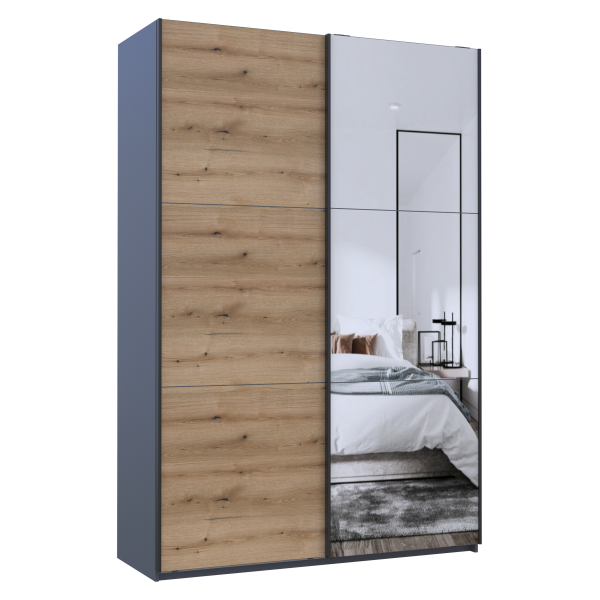 Шафа-купе двохдверна Doros G-Caiser 160х60х240 см Графіт/Дуб евок/1 Дзеркало (DRS-011038)