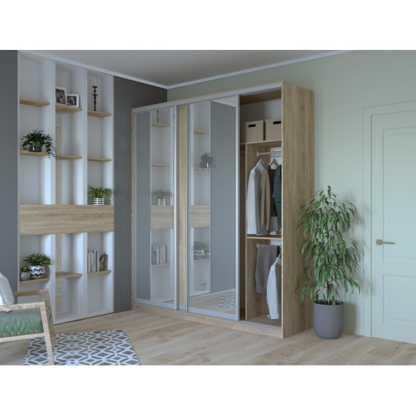 Шкаф-купе трехдверный Doros Сити 24 208х60х240 см Дуб сонома/2 Зеркала (DRS-011049)