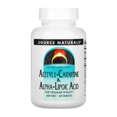 Acetyl L-Carnitine & Alpha-Lipoic Acid 650mg - 60 tabs (Повреждена банка) Source Naturals