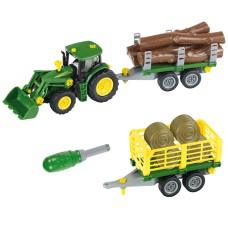 Трактор Klein John Deere з дерев'яним візком та візком для сіна (3906)