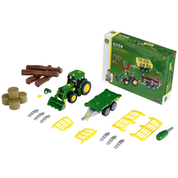 Трактор Klein John Deere з дерев'яним візком та візком для сіна (3906)