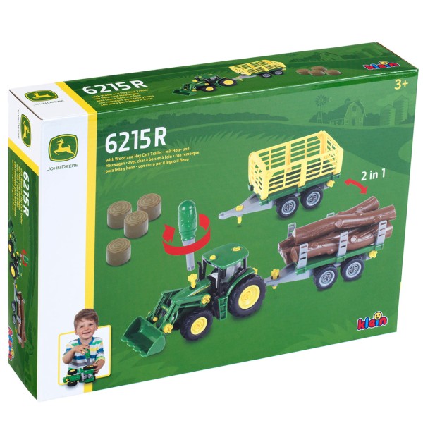Трактор Klein John Deere з дерев'яним візком та візком для сіна (3906)
