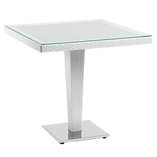 Стіл Tilia Antares 80x80 см стільниця зі скла, база нержавіюча сталь біла слонова кістка