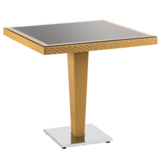 Стіл Tilia Antares 80x80 см стільниця зі скла, база нержавіюча сталь колір дерево