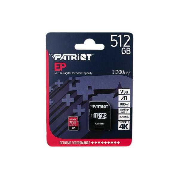 Карта пам'яті microSDXC (UHS-1 U3) Patriot EP Series 512Gb class 10 V30 (R-100MB/s, W-80MB/s) (adapter SD) (PEF512GEP31MCX)