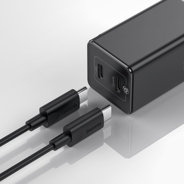 Мережевий зарядний пристрій Baseus GaN2 Q.Charger C+C 45W With Mini Cable Type-C toType-C 60W Black (CCGAN-M01)
