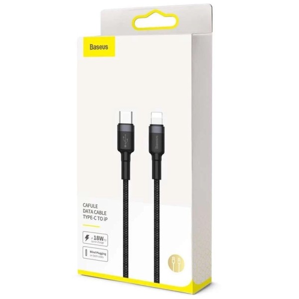 Кабель Baseus Cafule Cable Type-C to iP PD 18W 1m Gray+Black (CATLKLF-G1)