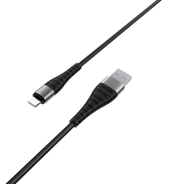 Кабель BOROFONE BX32 USB to iP 2.4A, 1m, nylon, aluminum+TPE connectors, Black (BX32LB)