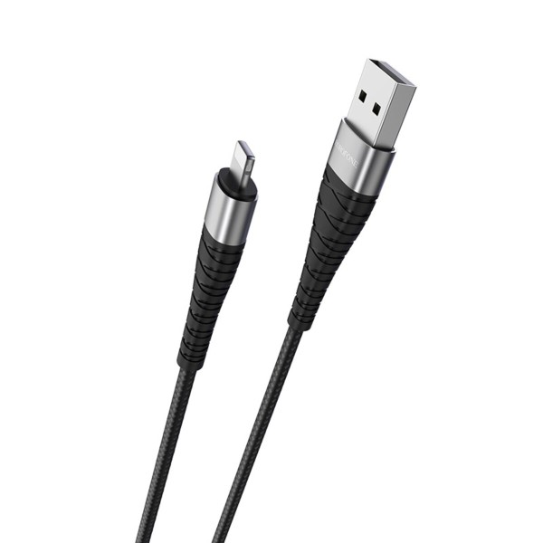 Кабель BOROFONE BX32 USB to iP 2.4A, 1m, nylon, aluminum+TPE connectors, Black (BX32LB)