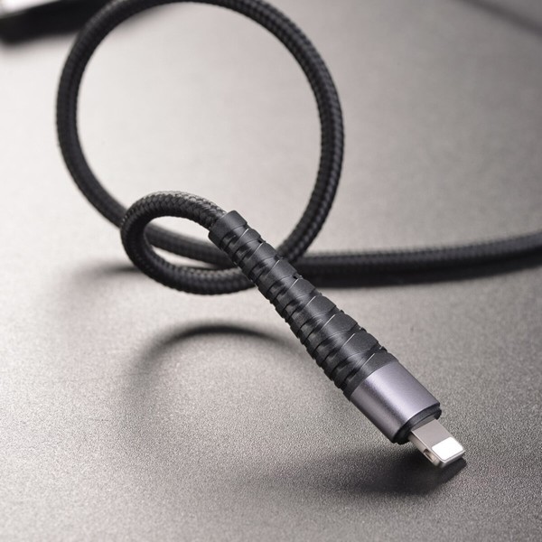 Кабель BOROFONE BX32 USB to iP 2.4A, 1m, nylon, aluminum+TPE connectors, Black (BX32LB)