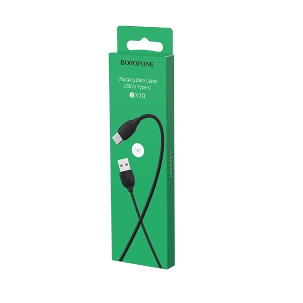 Кабель BOROFONE BX19 USB to Type-C 3A, 1m, PVC, TPE connectors, Black (BX19CB)