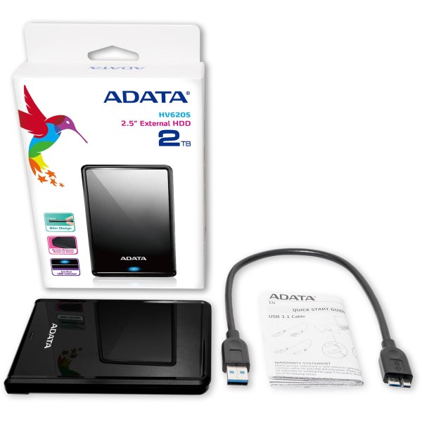 Зовнішній жорсткий диск PHD External 2.5'' ADATA USB 3.2 Gen. 1 DashDrive Classic HV620S 2TB Slim Black (AHV620S-2TU31-CBK)