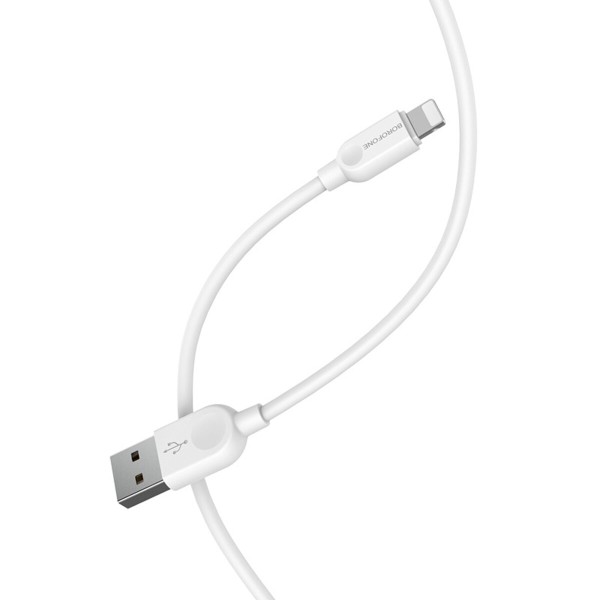 Кабель BOROFONE BX14 USB to iP 2.4A, 1m, PVC, TPE connectors, White (BX14L1W)