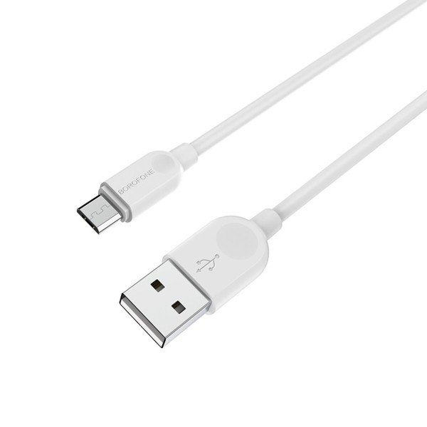 Кабель BOROFONE BX14 USB to Micro 2.4A, 2m, PVC, TPE connectors, White (BX14M2W)
