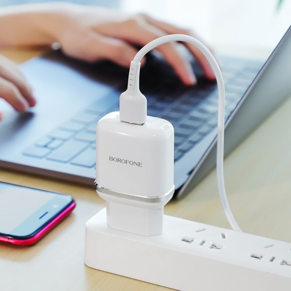 Мережевий зарядний пристрій BOROFONE BA36A High speed single port QC3.0 charger set 18W(Micro) White (BA36AMW)