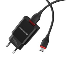 Мережевий зарядний пристрій BOROFONE BA20A Sharp single port charger set(Micro) 10.5W Black (BA20AMB)
