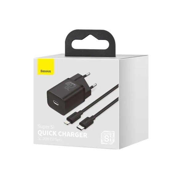 Мережевий зарядний пристрій Baseus Super Si 1C 20W With Simple Wisdom Data Cable Type-C/iP 1m Black (TZCCSUP-B01)