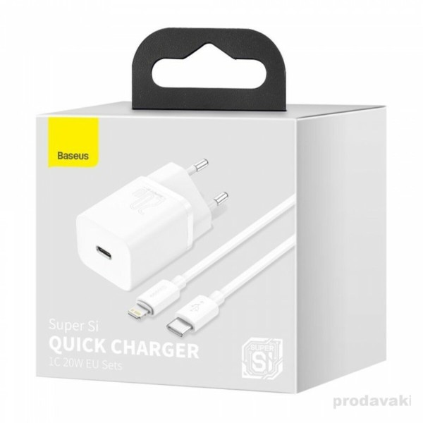 Мережевий зарядний пристрій Baseus Super Si 1C 20W With Simple Wisdom Data Cable Type-C/iP 1m White (TZCCSUP-B02)