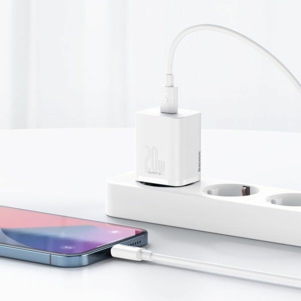 Мережевий зарядний пристрій Baseus Super Si 1C 20W With Simple Wisdom Data Cable Type-C/iP 1m White (TZCCSUP-B02)