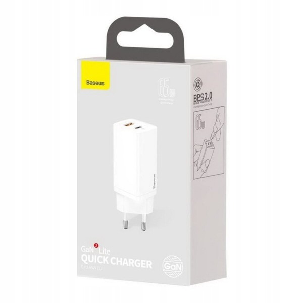 Мережевий зарядний пристрій Baseus GaN2 Lite Quick Charger C+U 65W EU White (CCGAN2L-B02)
