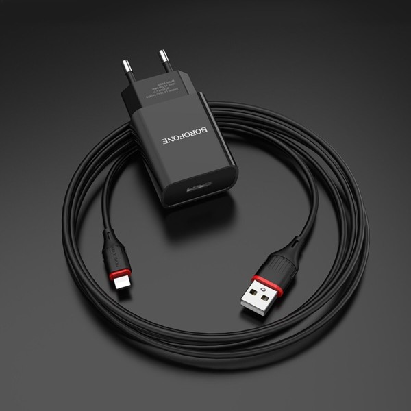 Мережевий зарядний пристрій BOROFONE BA20A Sharp single port charger set(Lightning) 10.5W Black (BA20ALB)