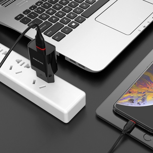 Мережевий зарядний пристрій BOROFONE BA20A Sharp single port charger set(Lightning) 10.5W Black (BA20ALB)