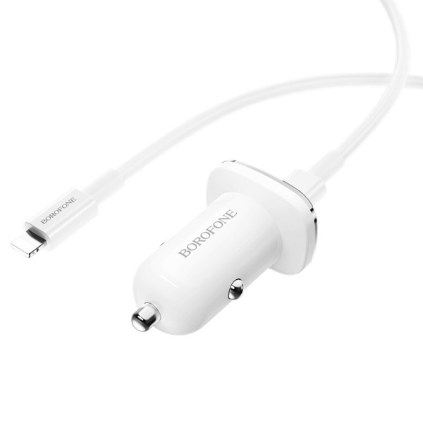 Автомобільний зарядний пристрій BOROFONE BZ12B single port QC3.0 (Type-C to Lightning) 18W White (BZ12BCLW)