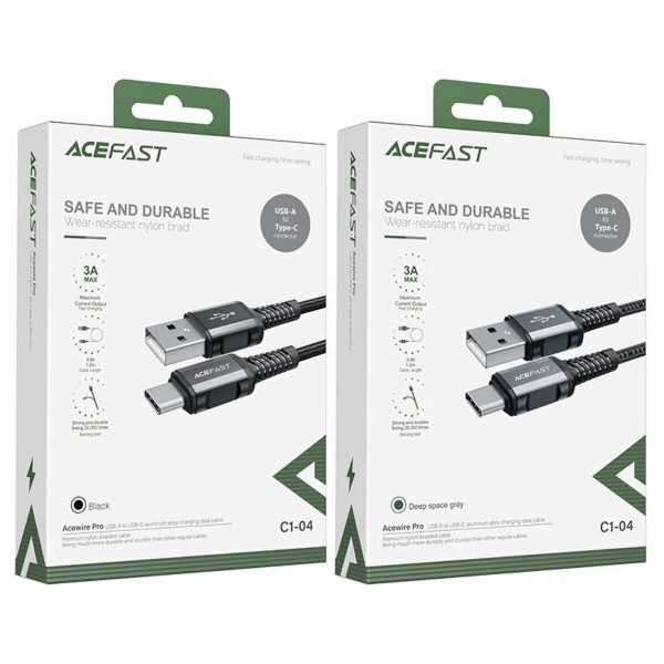 Кабель ACEFAST C1-04 USB to Type-C 3A, 1.2m, nylon aluminum connectors, Black (AFC1-04B)