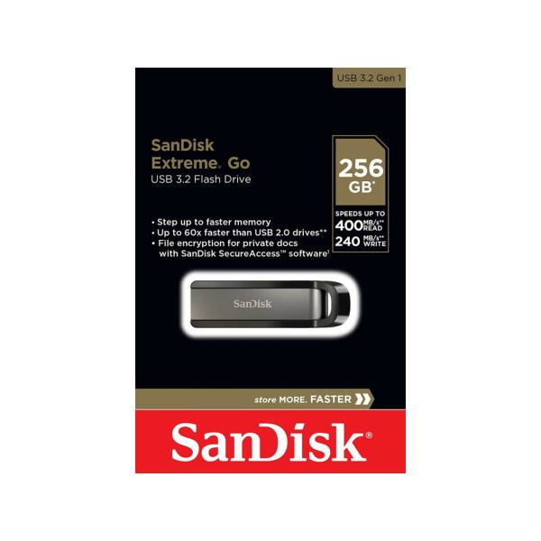 Флеш-накопичувач SanDisk USB 3.2 Extreme GO 256Gb (R-400Mb/s, W-240Mb/s) Black (SDCZ810-256G-G46)