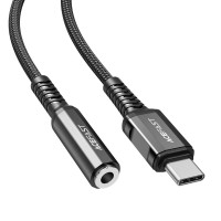 Кабель-перехiдник ACEFAST C1-07 USB-C to 3.5mm aluminum alloy headphones adapter cable Black (AFC1-07B)