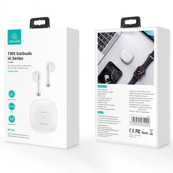 Бездротові навушники USAMS-IA04 TWS Earbuds IA Series White (BHUIA02)