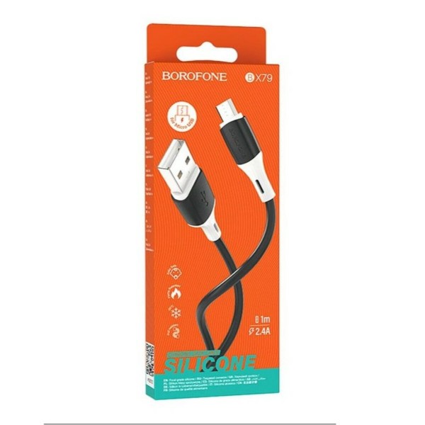 Кабель BOROFONE BX79 USB to Micro 2.4A, 1m, silicone, silicone connectors, Black (BX79MB)