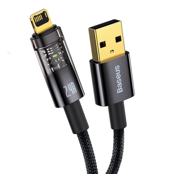 Кабель Baseus Explorer Series Auto Power-Off Fast Charging Data Cable USB to IP 2.4A 1m Black (CATS000401)