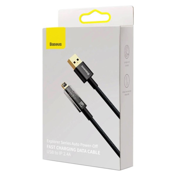 Кабель Baseus Explorer Series Auto Power-Off Fast Charging Data Cable USB to IP 2.4A 2m Black (CATS000501)