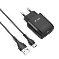 Мережевий зарядний пристрій HOCO C72Q Glorious single port QC3.0 charger set(Type-C) 18W  Black (6931474732545)