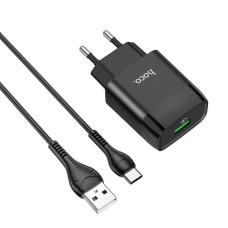 Мережевий зарядний пристрій HOCO C72Q Glorious single port QC3.0 charger set(Type-C) 18W  Black (6931474732545)