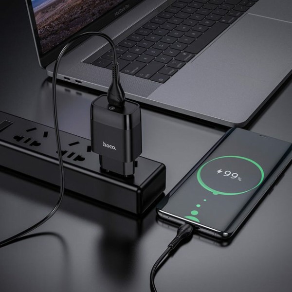 Мережевий зарядний пристрій HOCO C72Q Glorious single port QC3.0 charger set(Micro) 18W Black (6931474732521)