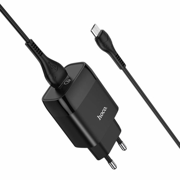 Мережевий зарядний пристрій HOCO C72Q Glorious single port QC3.0 charger set(Micro) 18W Black (6931474732521)