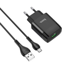 Мережевий зарядний пристрій HOCO C72Q Glorious single port QC3.0 charger set(Micro) 18W Black (6931474732521)
